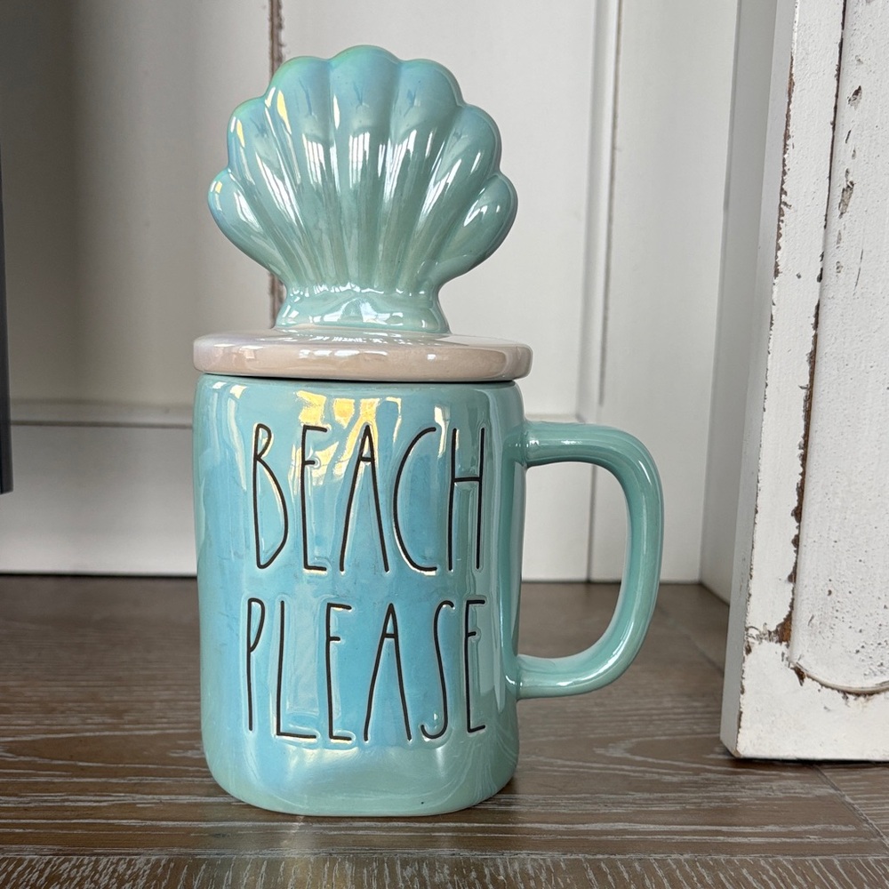 Rae Dunn Beach Please Ceramic Mug with Shell Lid